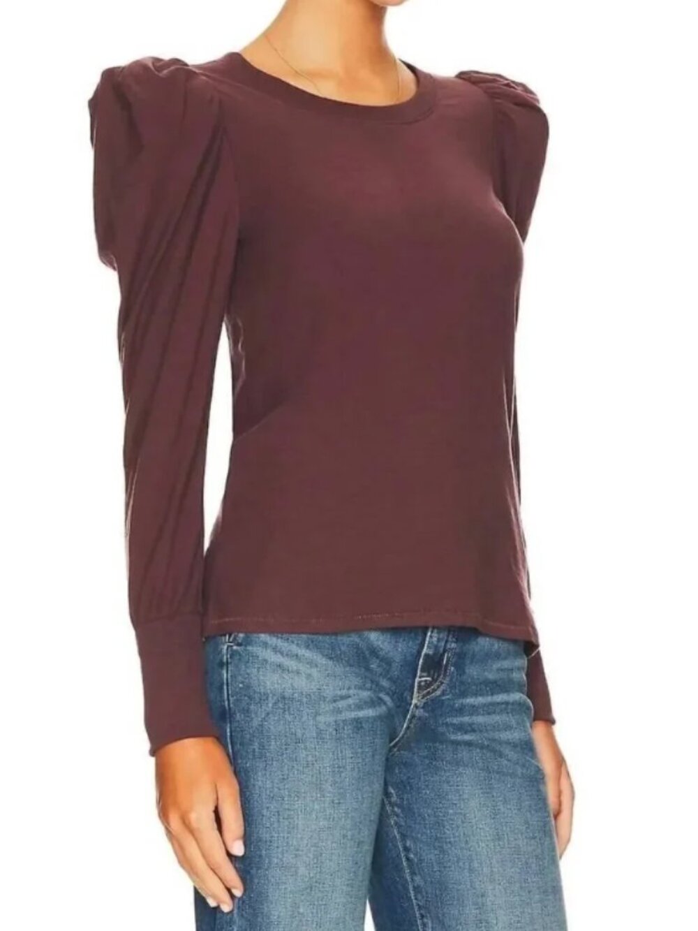 Nation LTD Romy Modest Puff Long Sleeve Tee Top Burgundy Red Small EUC 1264RS